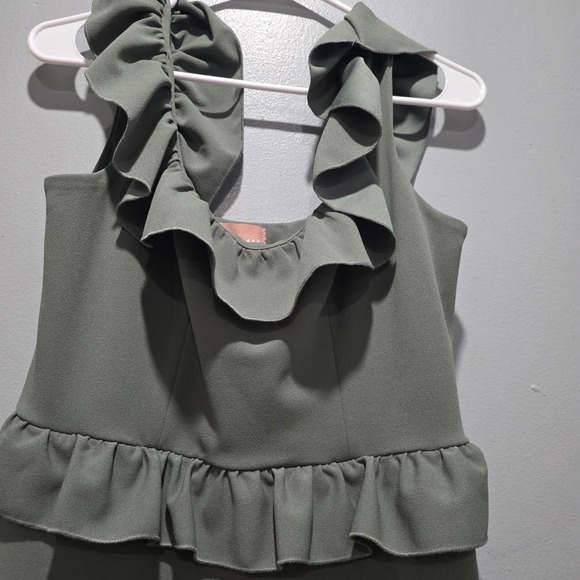 Show Me Your Mumu Sage Green Tiered Ruffle Maxi Dress Wedding Guest Slit Large - Picture 5 of 8